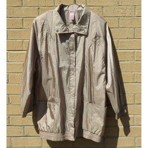 Vintage Haband Woman's Gold Crinkle Nylon Windbreaker Jacket Flannel Lining sz M